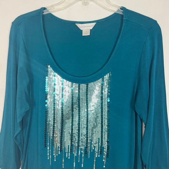 Christopher & Banks 3/4 Sleeve Sequin Blue Top Size S - Picture 3 of 11